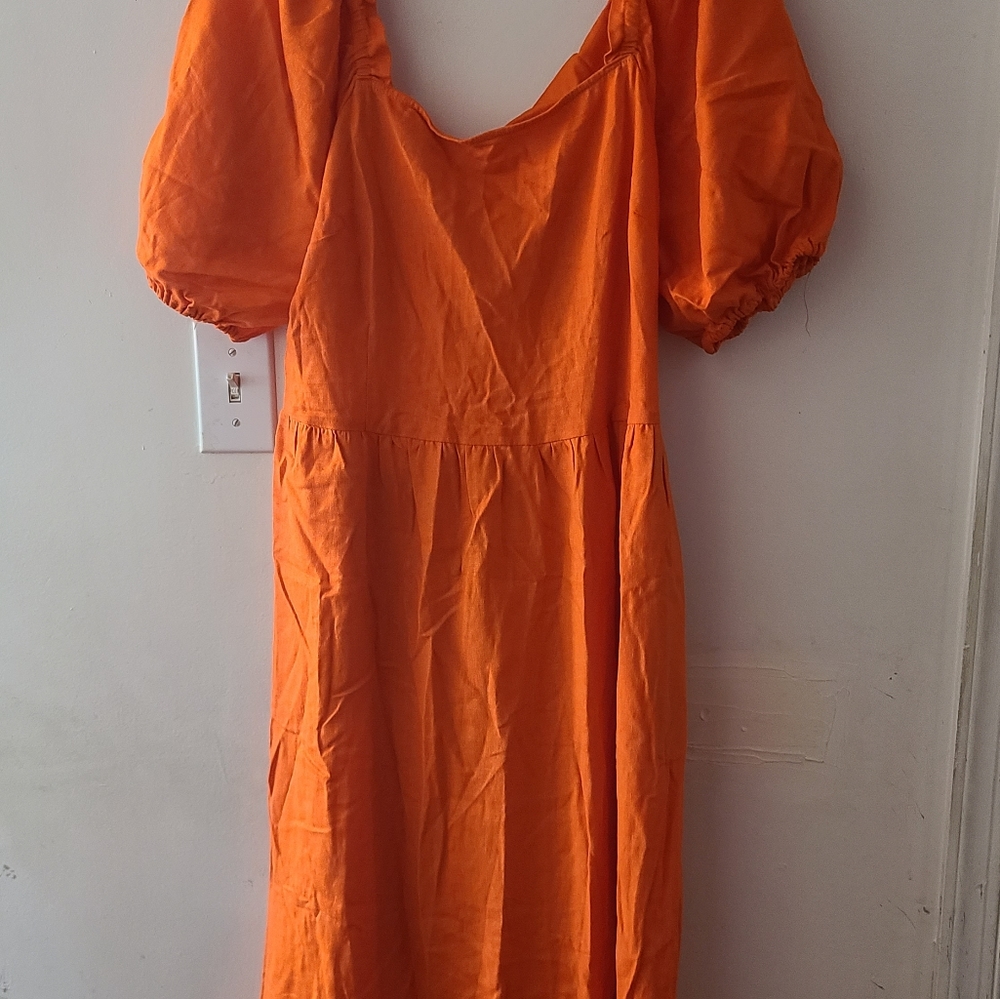 ♡ Orange Tie Back Midi Dress